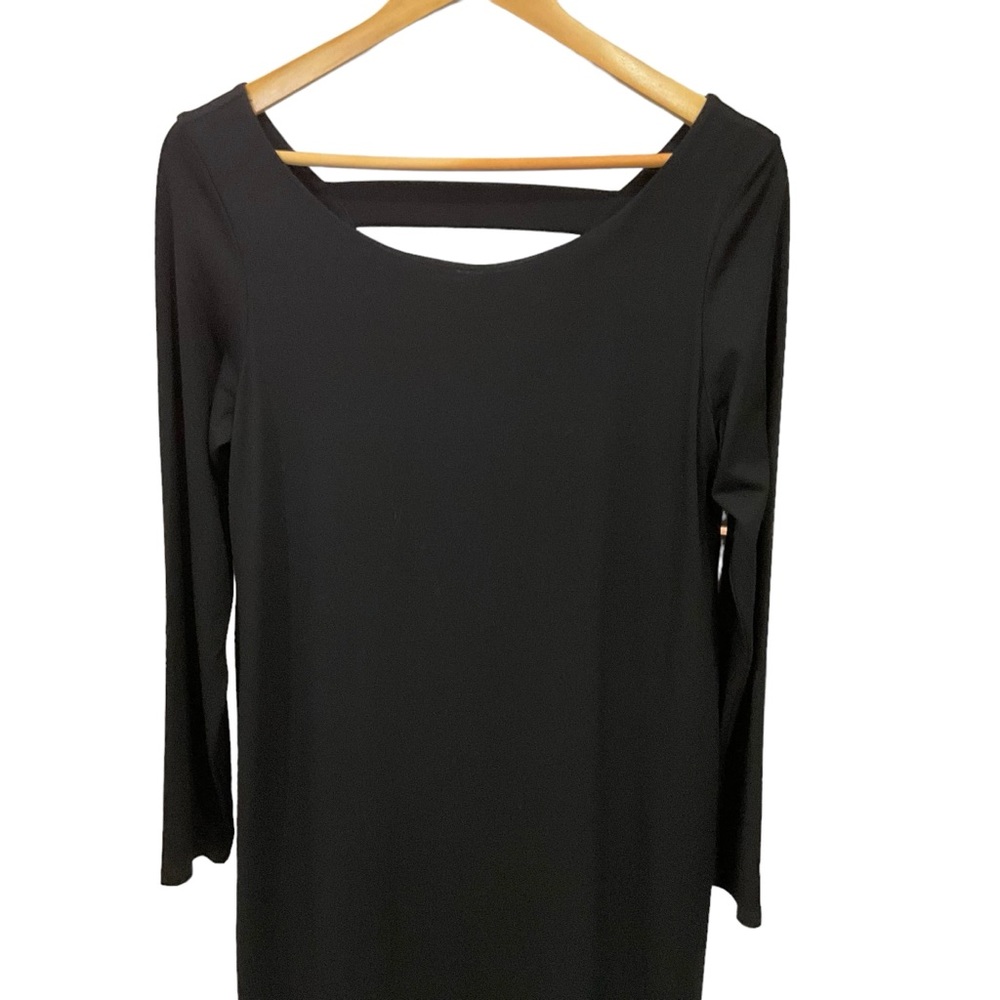 Eileen Fisher Shift Dress Black Ballet Neck Cut-Out Back Classic LBD  Si… - Picture 8 of 16